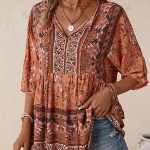 SHEIN Orange Boho Blouse